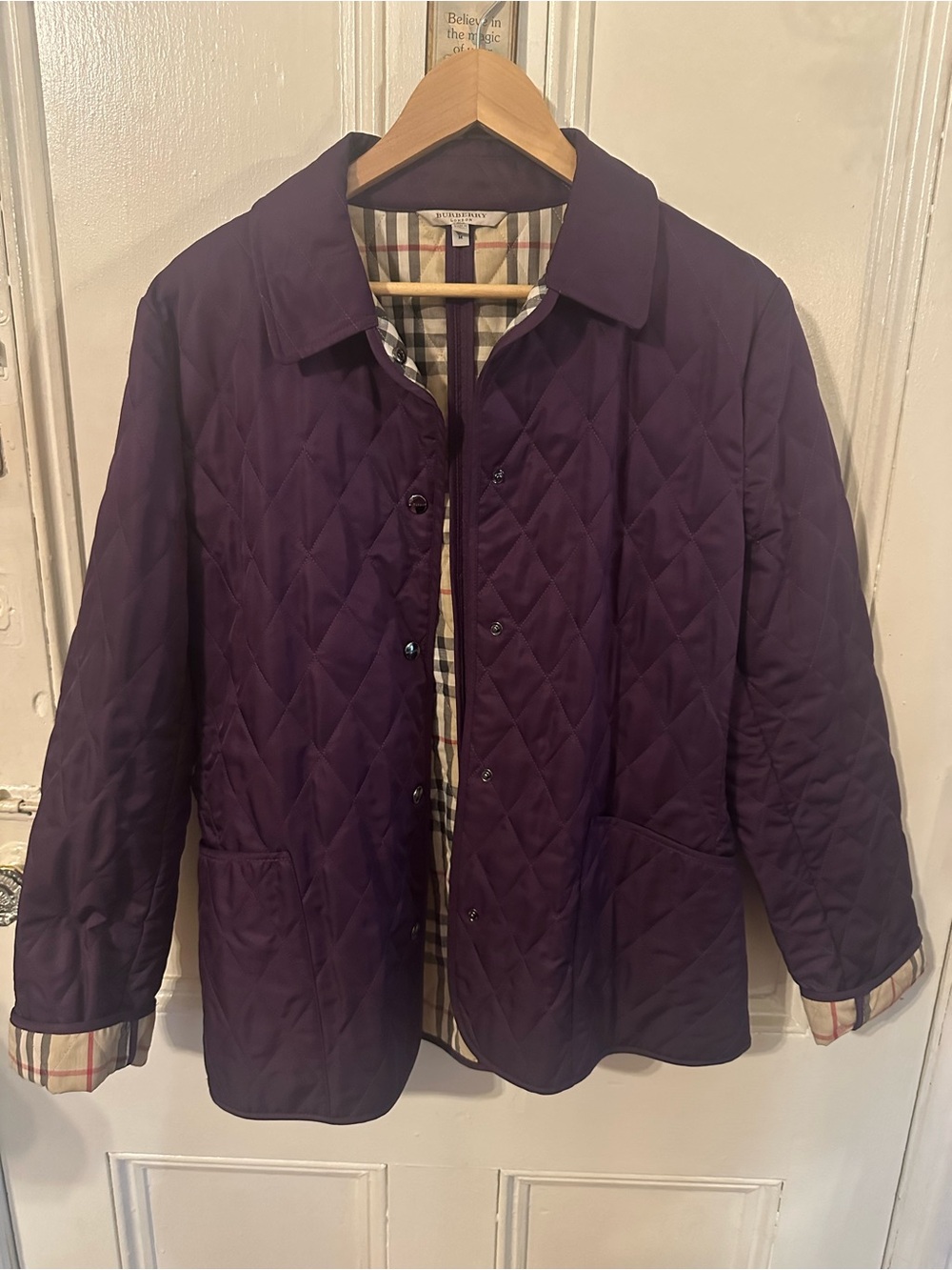 Burberry Quilted Lightweight Jacket - Deep Purple with Check Lining- Size M